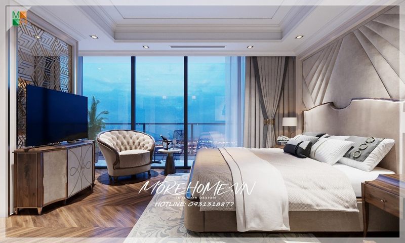 Mẫu kệ tivi phòng ngủ phong cách đương đại bằng gỗ tự nhiên kết hợp kim loại mạ vàng sang trọng